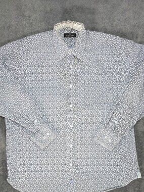 Bugatchi Uomo Blue Geometric Shirt Mens XL Cotton Long Sleeve Button Down